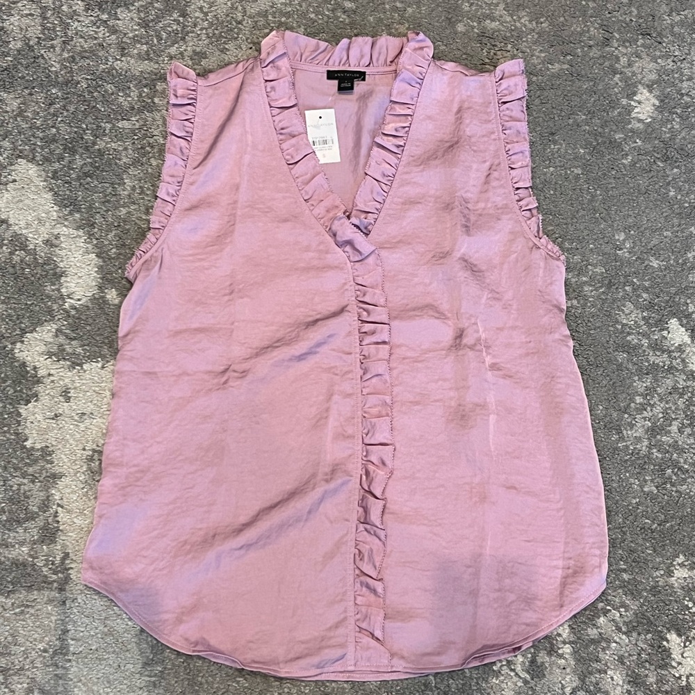 Ann Taylor Lilac Ruffle Trim Blouse